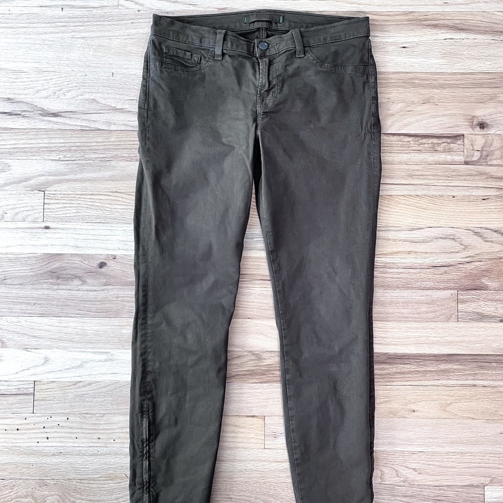J Brand Mid-Rise Super Skinny Jeans W/Ankle Zippers In Green/Brown Size 29